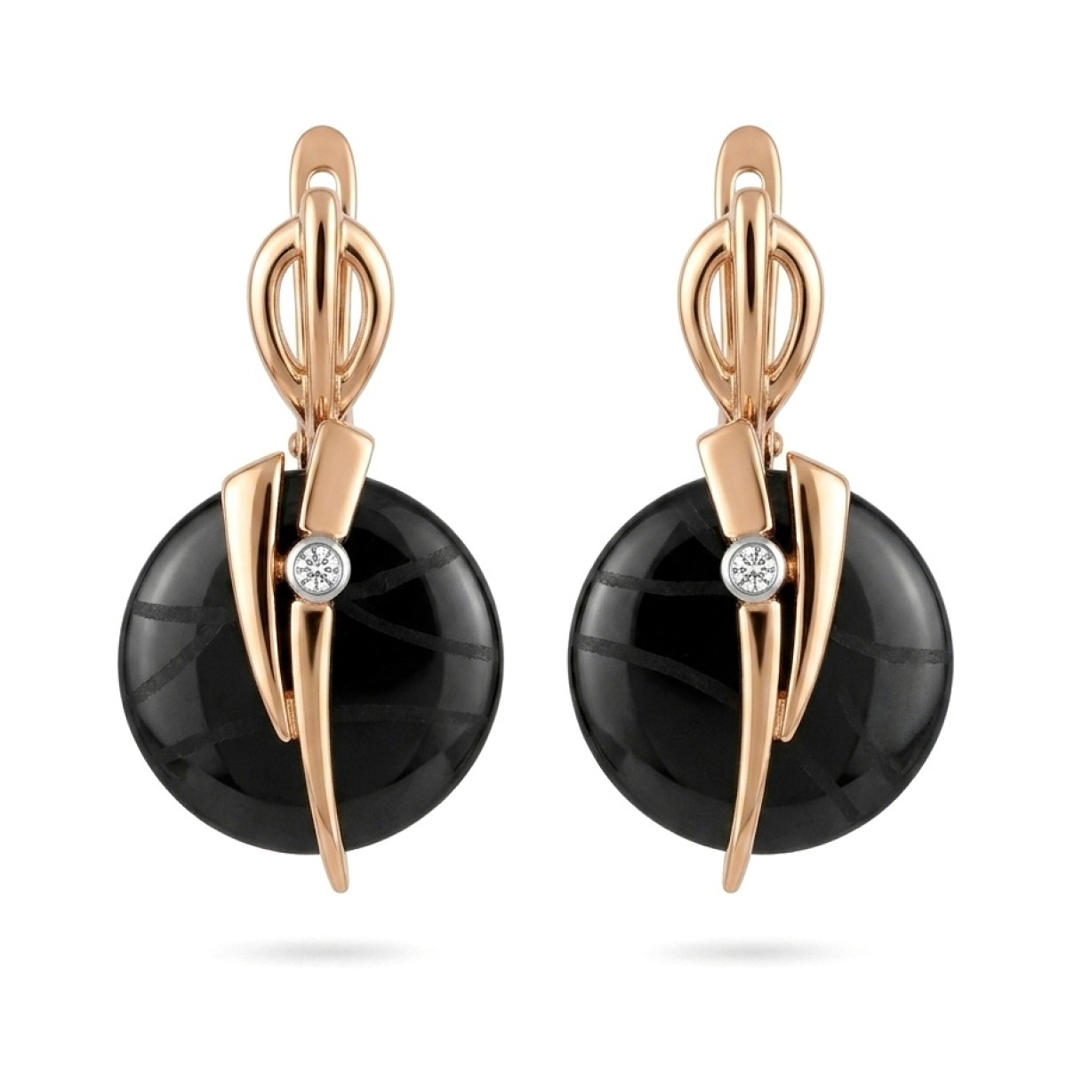 Gold earrings with ceramics and diamonds (796), Hanging earrings, Gold type: 585, Item in the photo weight: 8.22 g, Gemstone: Brilliant, Gemstone ct.: 0.10 ct, Gemstone ct.: 0.10-0.19 ct - Jewelry online