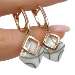 Unique gold earrings decorated with ceramics and diamonds (797), Hanging earrings, Gold type: 585, Item in the photo weight: 6.53 g, Gemstone: Brilliant, Gemstone ct.: 0.015 ct, Gemstone ct.: 0.01-0.09 ct - Custom jewelry