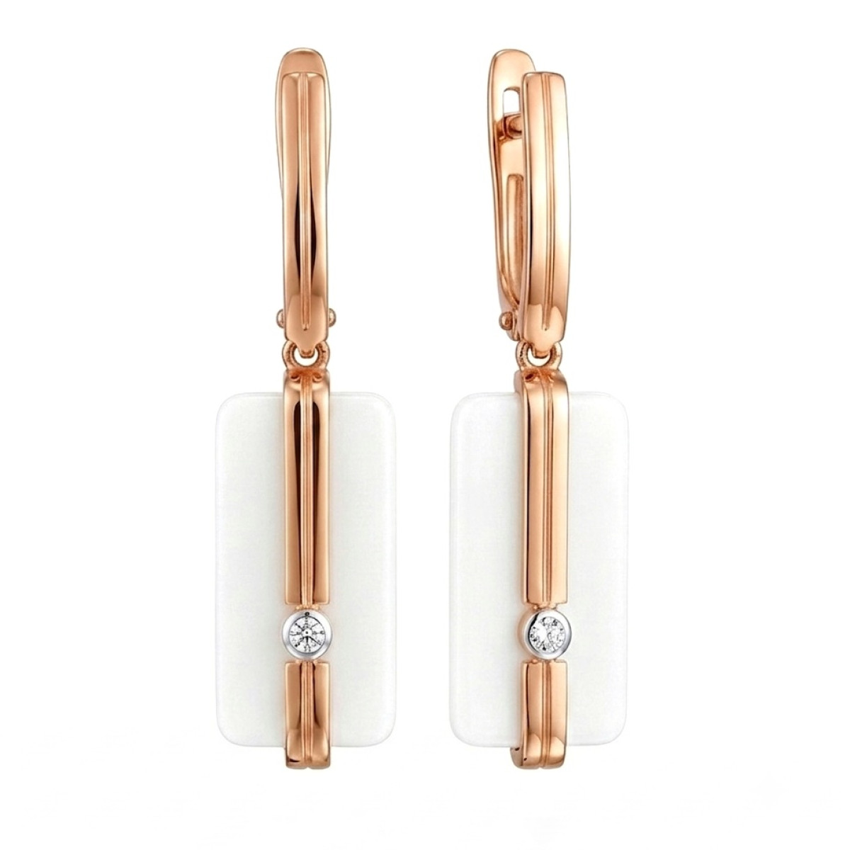 Earrings with white ceramic and diamonds (798), Hanging earrings, Gold type: 585, Item in the photo weight: 6.30 g, Gemstone: Brilliant, Gemstone ct.: 0.01-0.09 ct, Gemstone ct.: 0.03 ct - Jewelry online