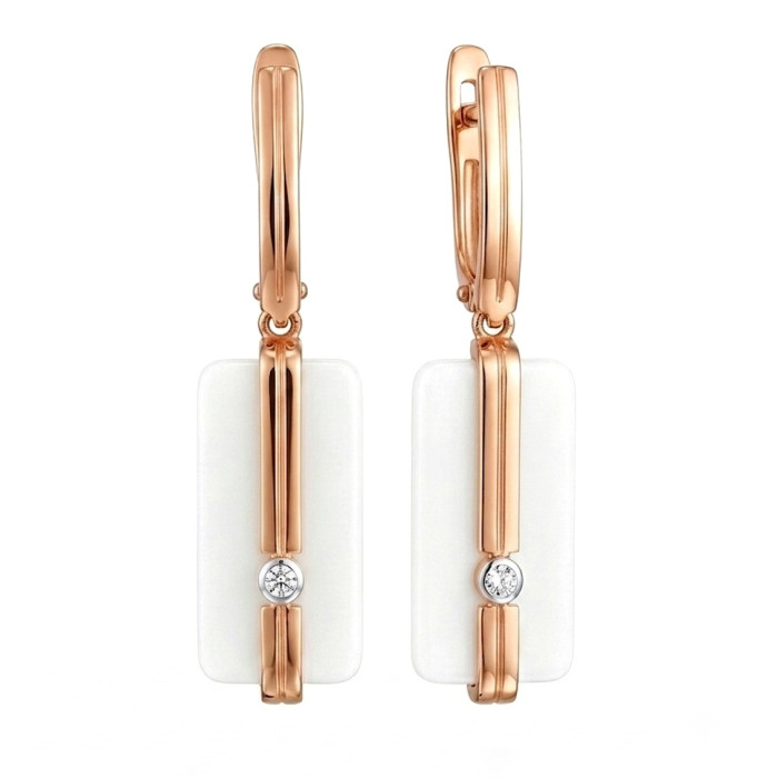 Earrings with white ceramic and diamonds (798)