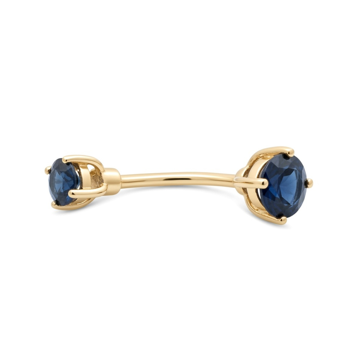 Gold navel piercing with sapphires (799), Belly piercing, Gold type: 585, Item in the photo weight: 0.82 g, Gemstone: Sapphire, Gemstone ct.: 0.53 ct, Gemstone ct.: 0.70-1.50 ct,  Weight of extra gems: 0.30 ct - Jewelry online