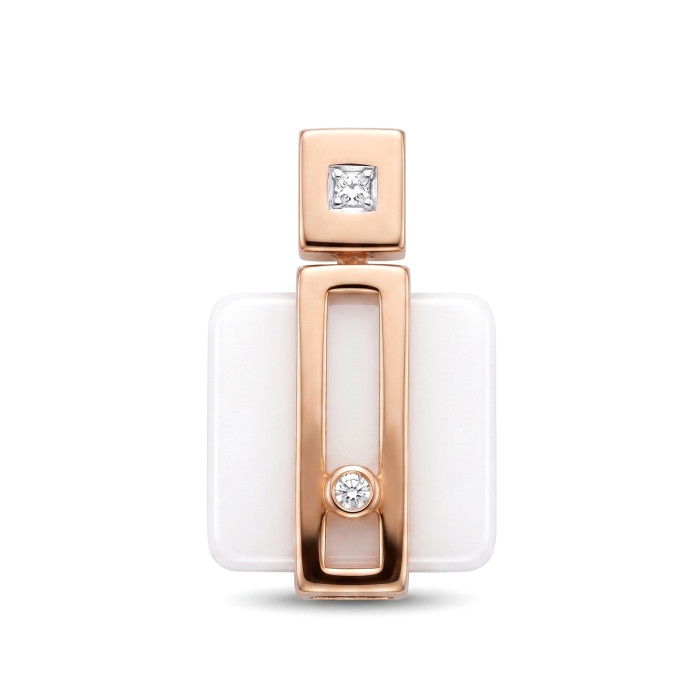 Gold pendant with white ceramic and diamonds (577)
