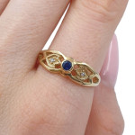 Yellow gold ring decorated with sapphire and diamonds (3302), Women's Rings, Gold type: 585, Item in the photo weight: 2.69 g, Gemstone: Sapphire, Gemstone ct.: 0.10-0.19 ct, Gemstone ct.: 0.09 ct,  Weight of extra gems: 0.008 ct - Custom jewelry