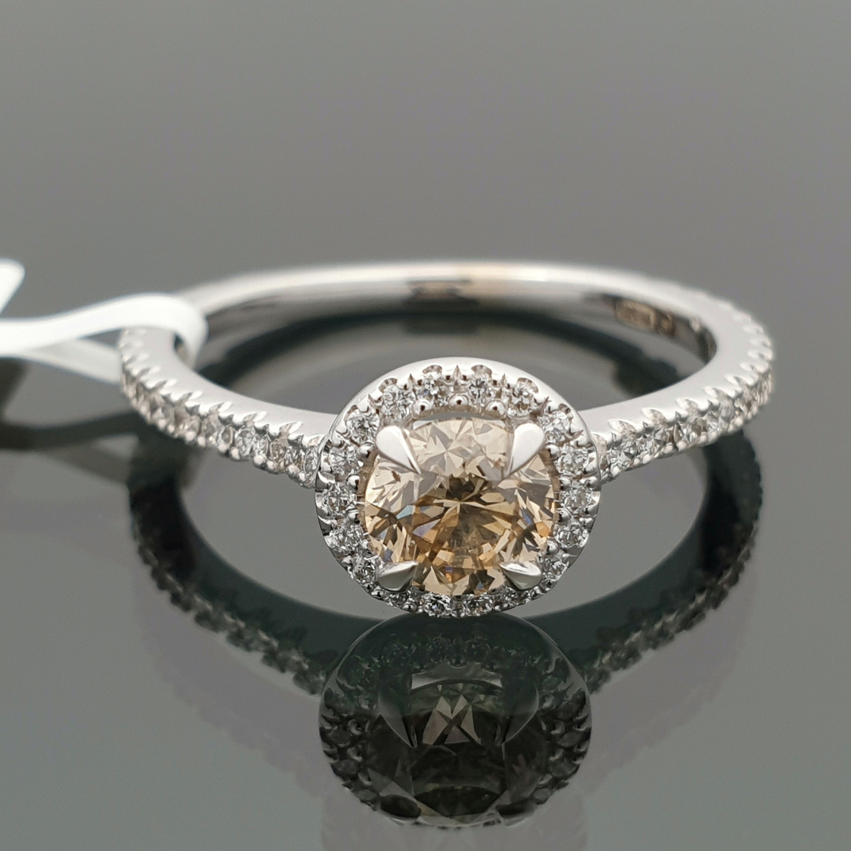 Halo sužadėtuvių žiedas dekoruotas šampaniniu deimantu (1977) 1