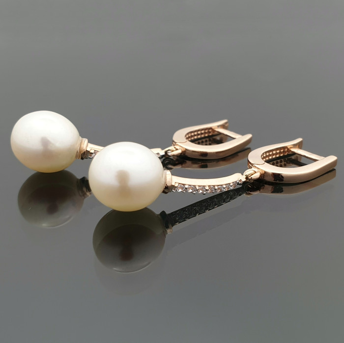 Kabantys auksiniai auskarai su perlais ir akutėmis (1310)