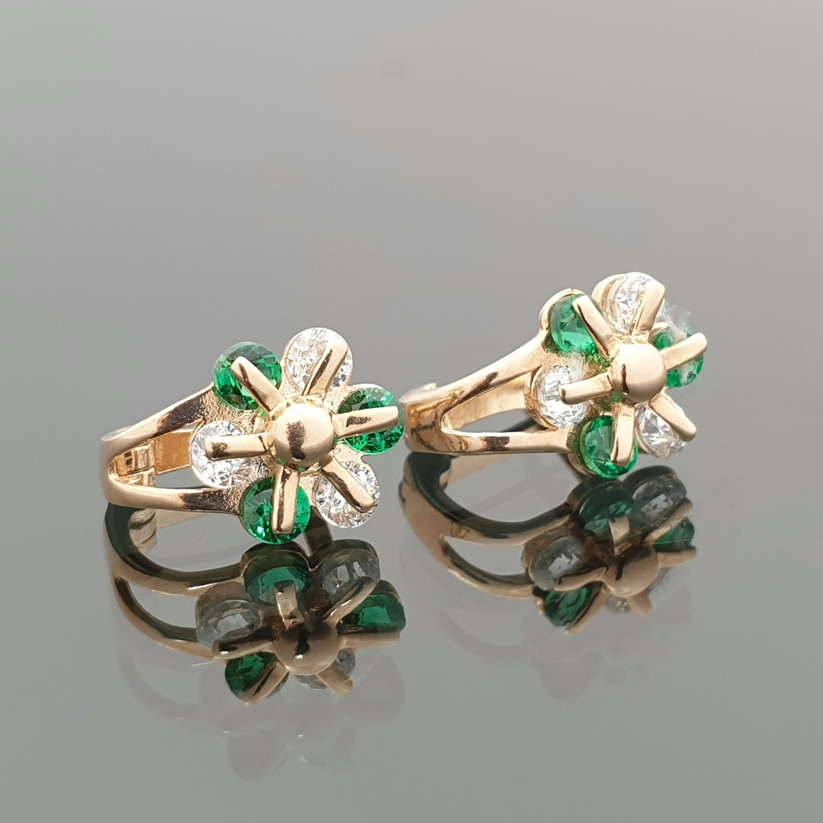 Auksiniai auskarai "Žalios gėlytės" (1187)