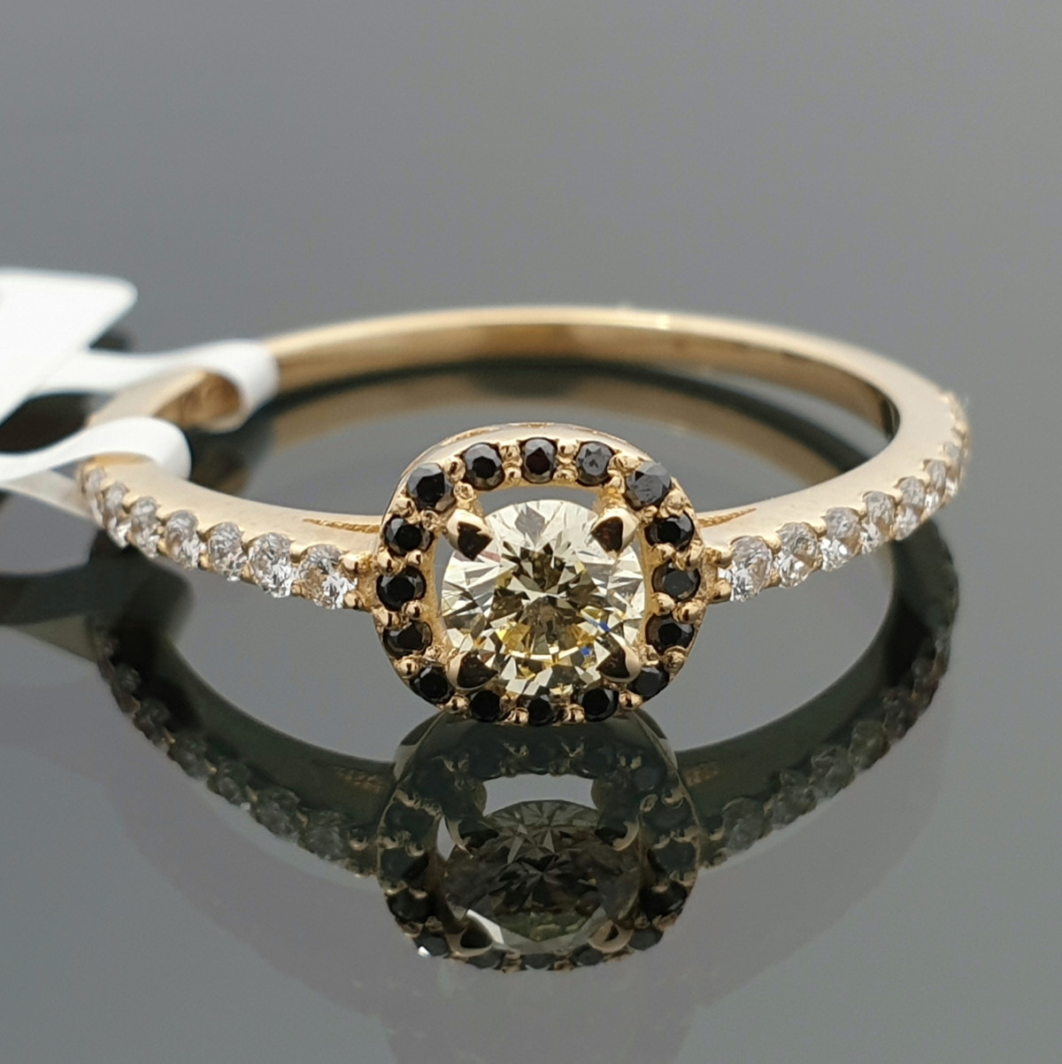 Geltono aukso Halo sužadėtuvių žiedas dekoruotas "Fancy" briliantu (1799) 1