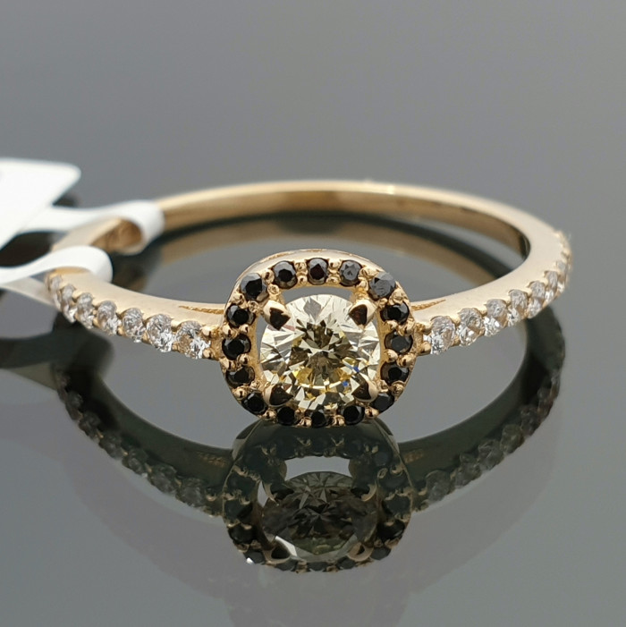 Geltono aukso Halo sužadėtuvių žiedas dekoruotas "Fancy" briliantu (1799)
