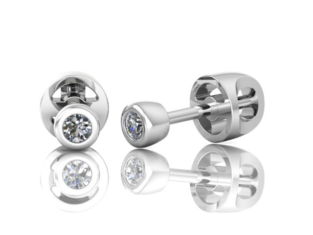 White gold minimalist diamond stud earrings (336)