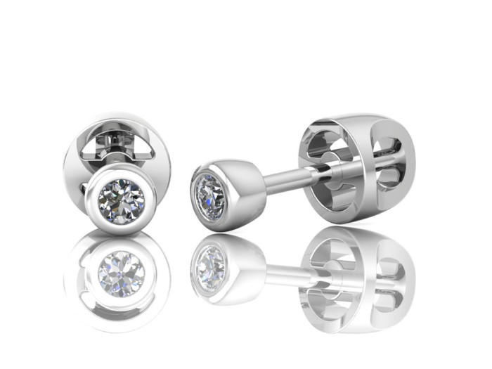 Balto aukso minimalistiniai auskarai su deimantais, užsukamais užsegimais (336)