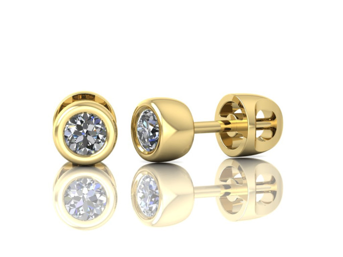 Minimalistiniai auksiniai auskarai dekoruoti briliantais "Paula" su užsukamu užsegimu