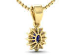 Geltono aukso pakabukas dekoruotas briliantais ir safyru "Karališka gėlė" (57) 2