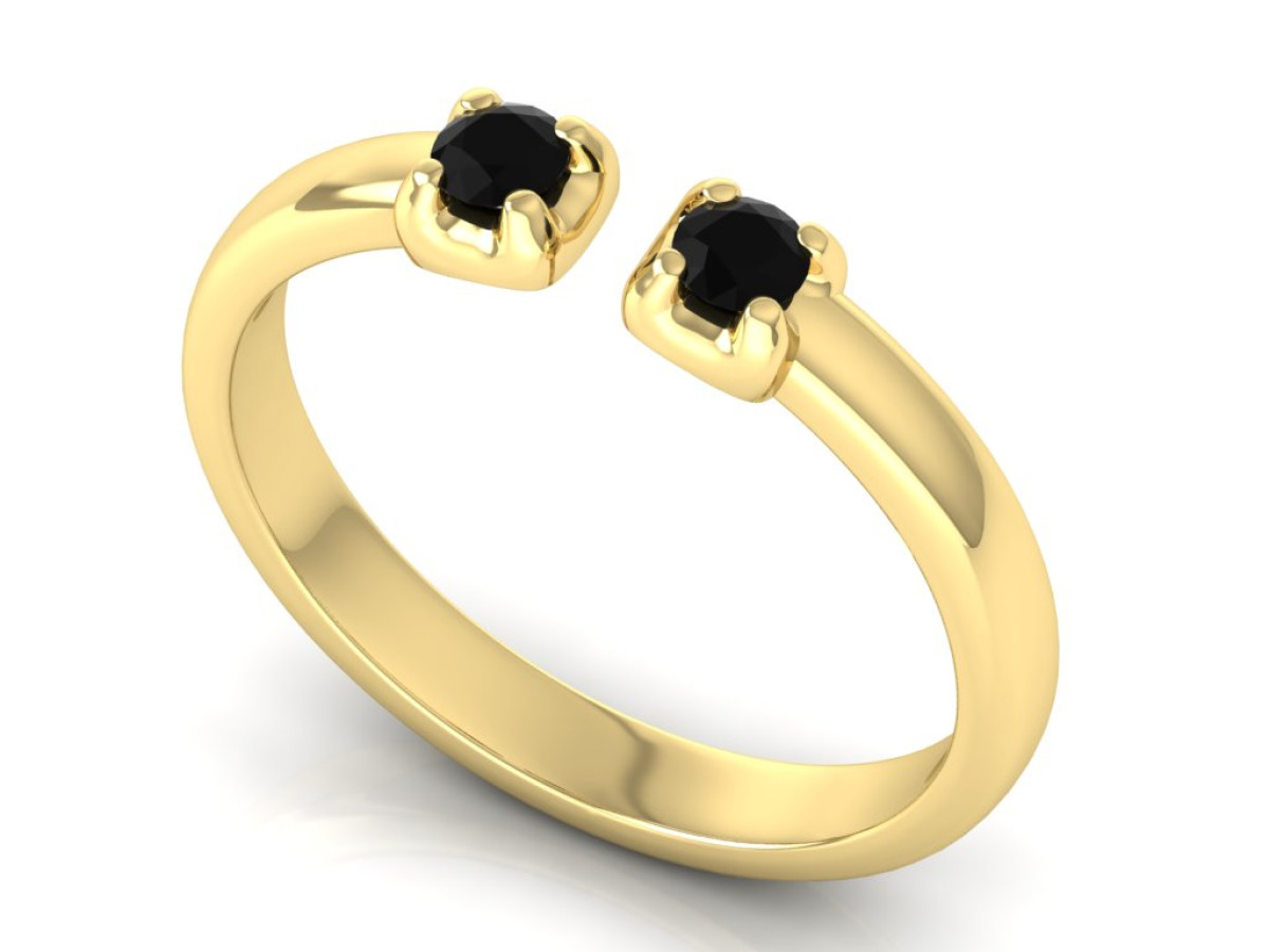 Geltono aukso sužadėtuvių žiedas dekoruotas juodais deimantais "Nelė" 1