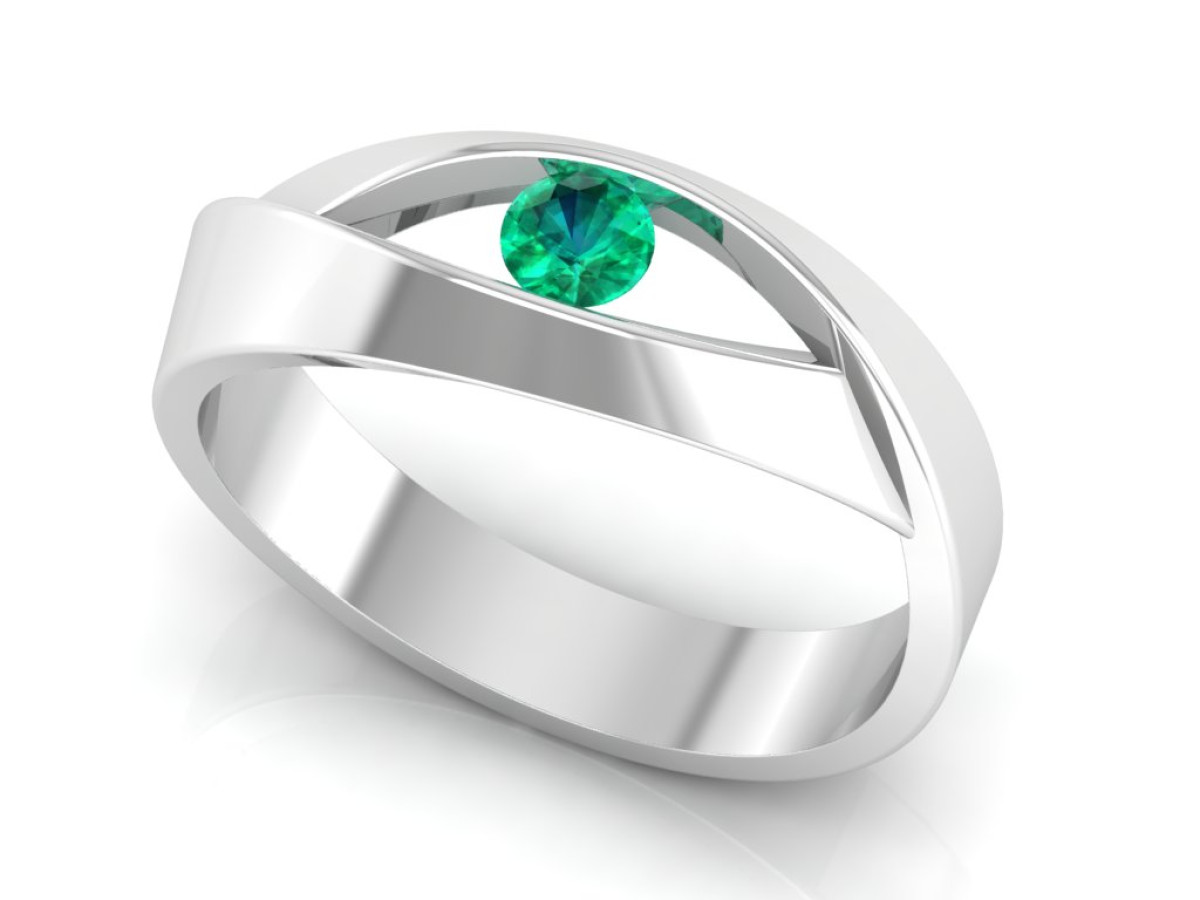 Balto aukso žiedas dekoruotas smaragdu "Rusnė" (963) 1