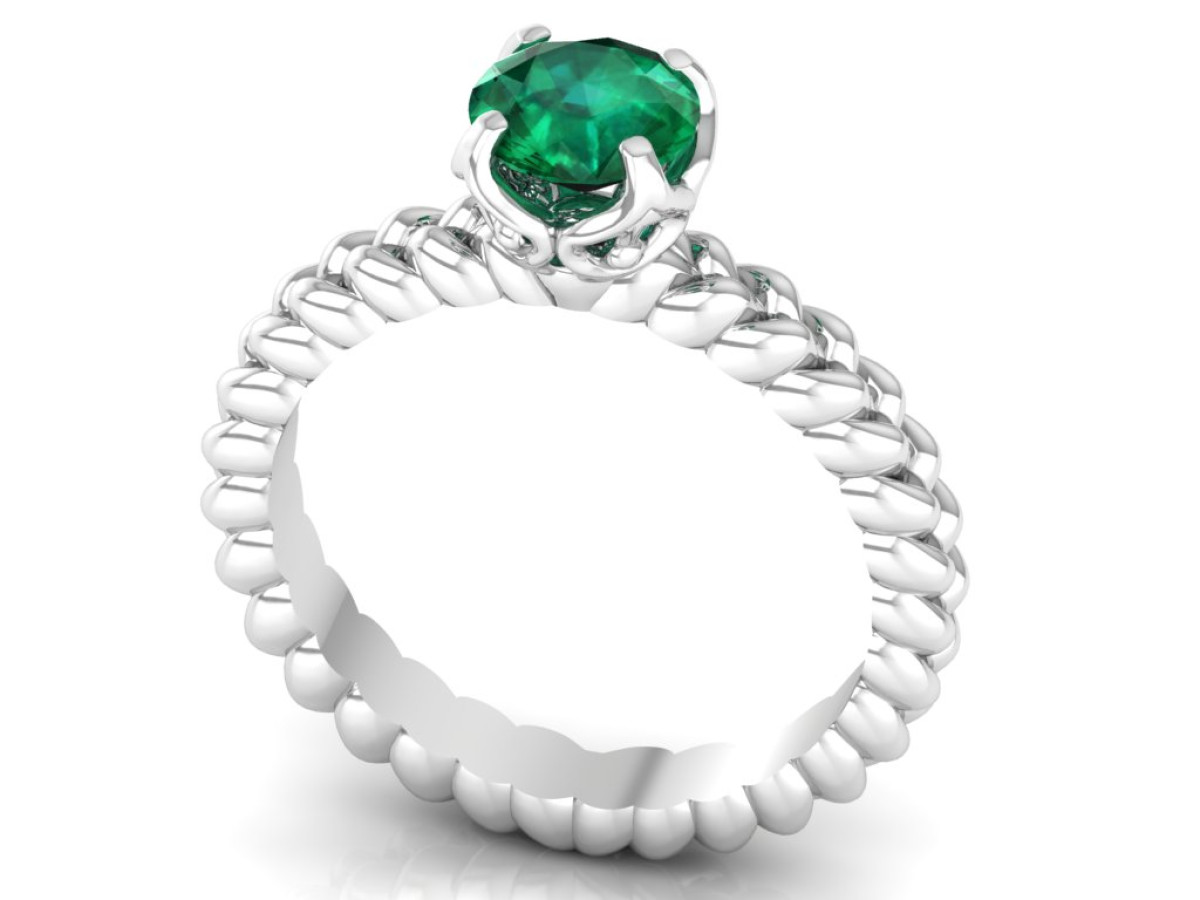 Balto aukso žiedas dekoruotas smaragdu (1052) 1