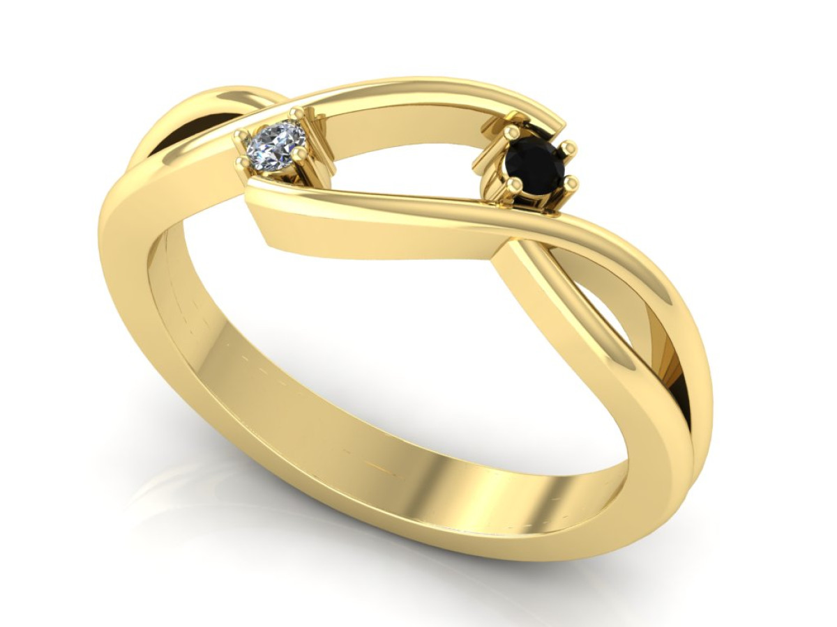 Geltono aukso žiedas dekoruotas briliantu ir juodu deimantu "Alina' (956) 1