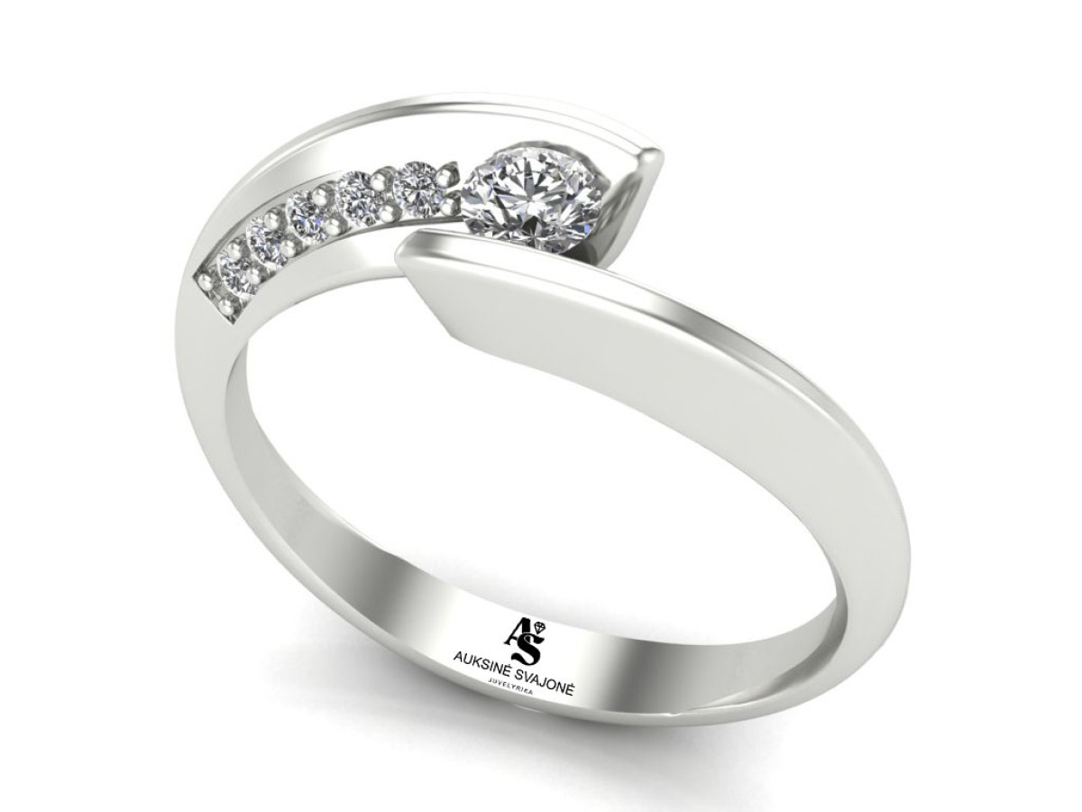 White gold engagement ring (3024), Modern engagement rings, Gold type: 585, Item in the photo weight: 2.79 g, Gemstone: Brilliant, Gemstone ct.: 0.30-0.69 ct, Gemstone ct.: 0.16 ct,  Weight of extra gems: 0.14 ct - Jewelry online