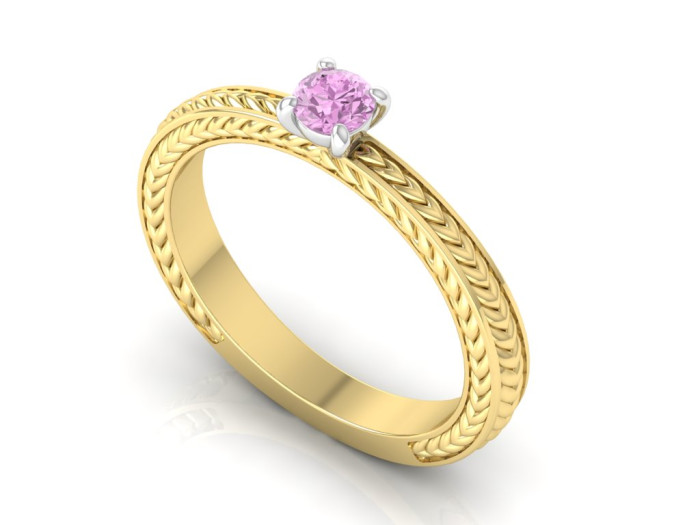 Auksinis žiedas dekoruotas rožiniu safyru "Kleopatra" (838)