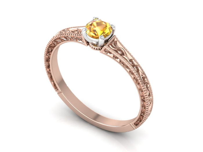Raudono aukso žiedas dekoruotas geltonu safyru "Temidė"
