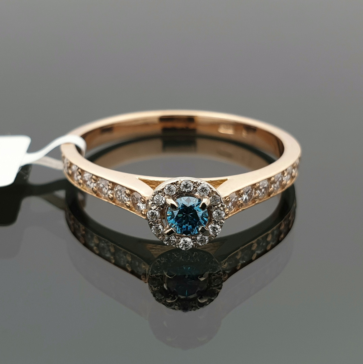 Auksinis žiedas dekoruotas mėlynu deimantu "Vanesa" (1230)