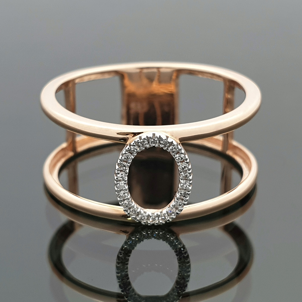 Išskirtinis platus auksinis žiedas su briliantais (z1344) 1