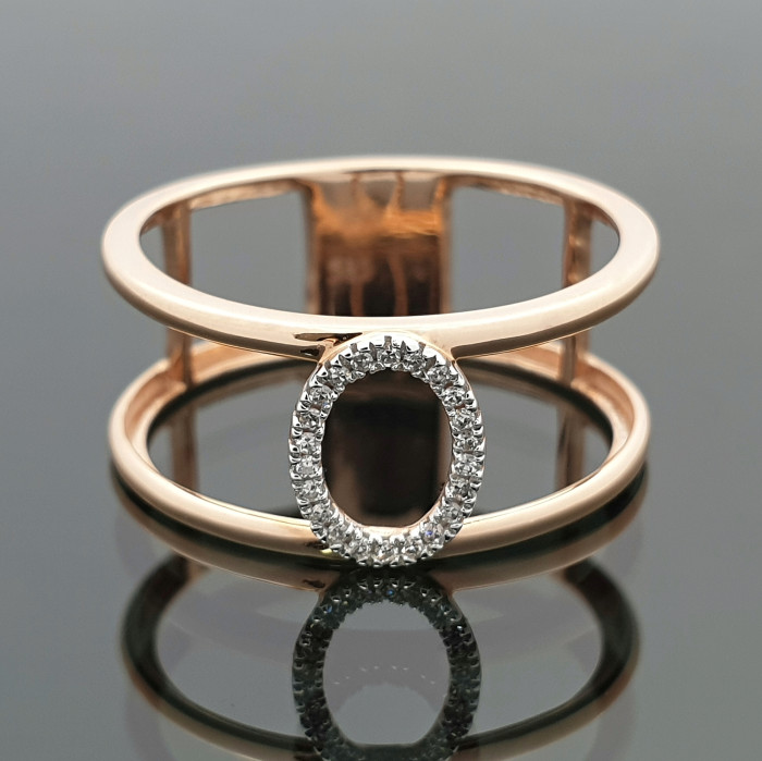 Išskirtinis platus auksinis žiedas su briliantais (z1344)