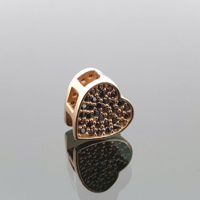 Auksinis karoliukas pakabukas "Širdelė" dekoruota juodo cirkonio akutėmis (221)