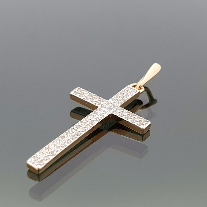 Auksinis pakabukas "Kryžiukas" dekoruotas cirkonio akutėmis (78)