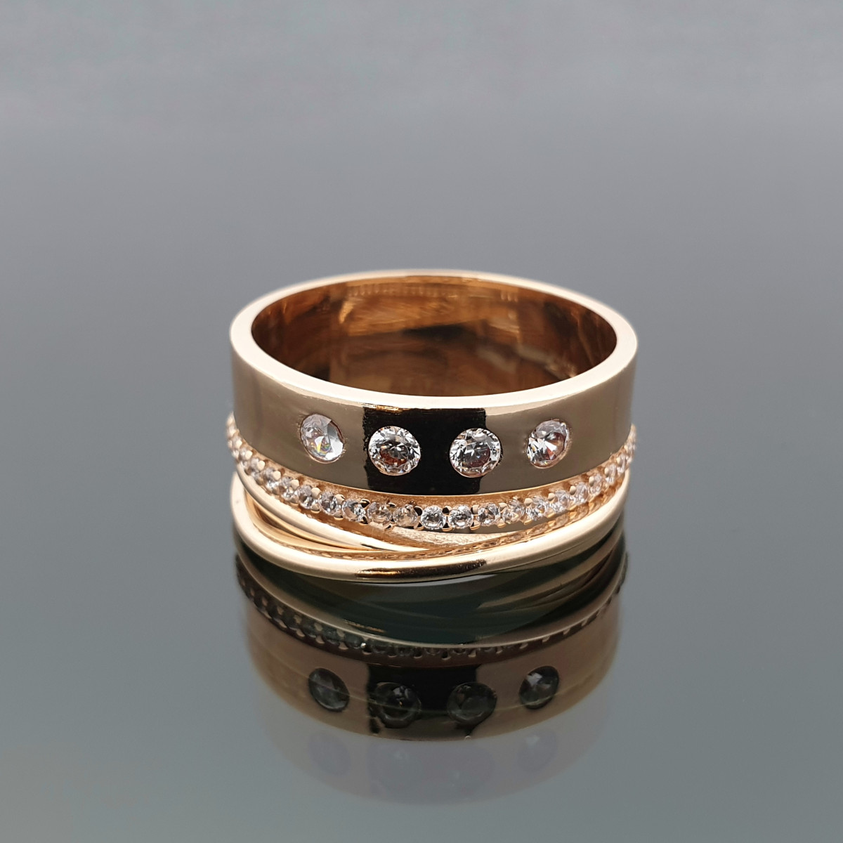 Masyvus aukso žiedas dekoruotas cirkonio akutėmis (644) 1