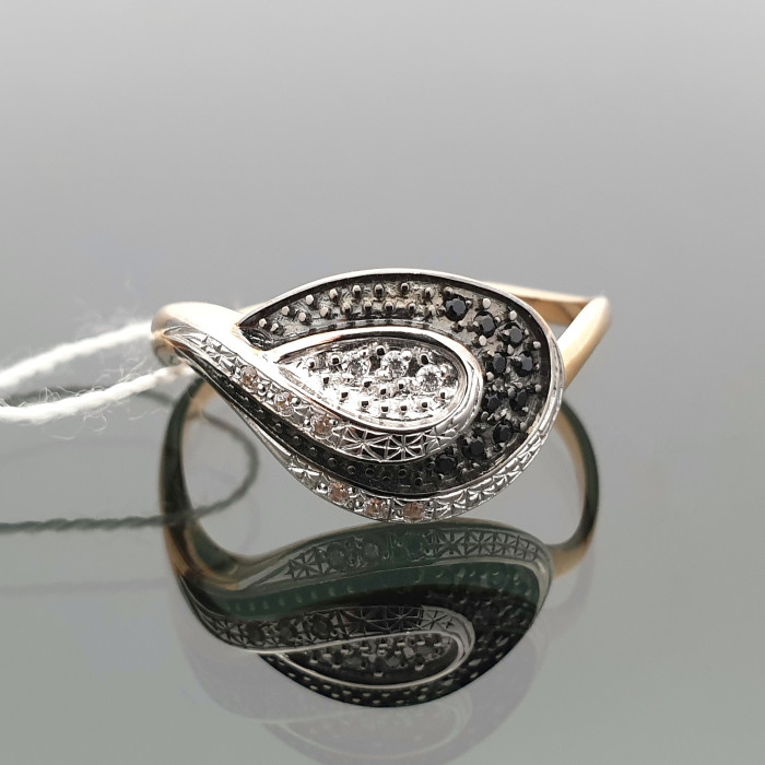 Auksinis žiedas dekoruotas juodomis cirkonio akutėmis "Banga" (1)