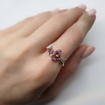  Gold ring decorated with pink zircon holes "Spring" (43) 2