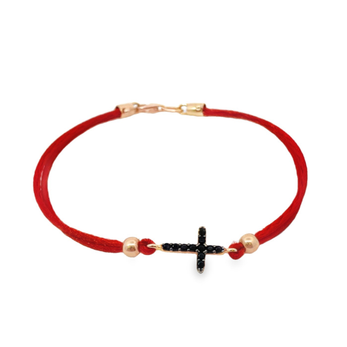  Red thread bracelet with gold details "Cross"
