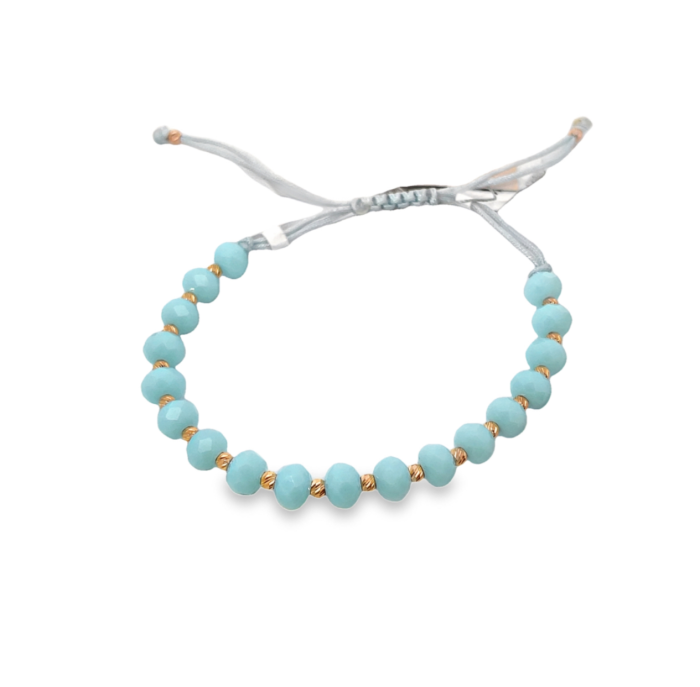 Blue bead bracelet with gold details (523)