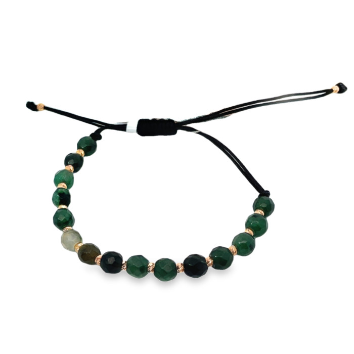Green bead bracelet with gold details (525)