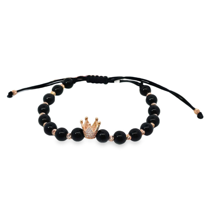 Black Beaded Crown Bracelet (518)