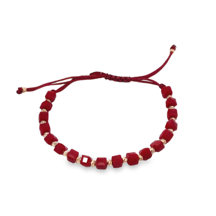 Red bead bracelet with gold details (533)