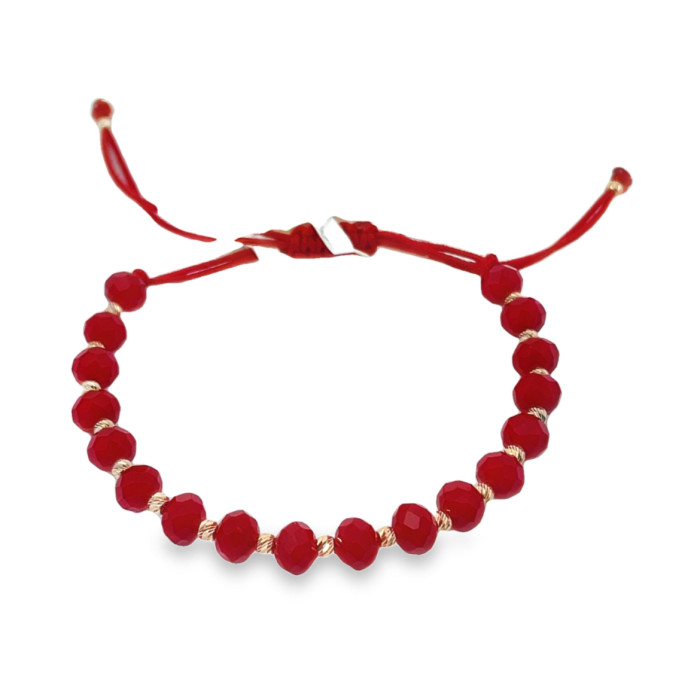 Red bead bracelet with gold details (532)