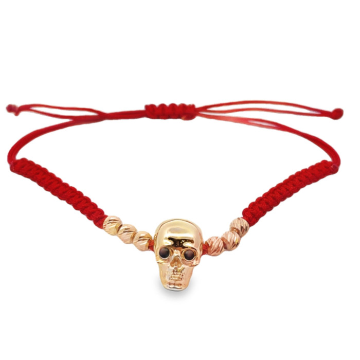  Red thread bracelet decorated with gold details "Skull" (249)
