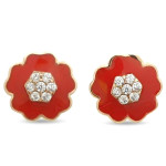Zelta auskari "Sarkanie ziedi" (1777), Ar acīm, Zelta standarts: 585, Produkta foto svars: 1.99 g, Dārgakmeņi: Cirkons - Pielāgotas rotājumlietas