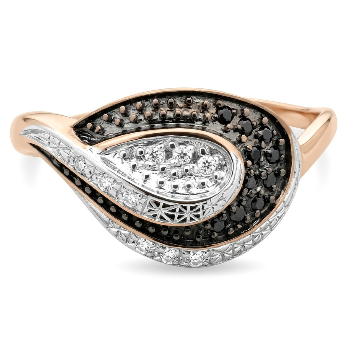 Zelta gredzens ar melnām kristāla acīm "Banga" (1), Ar acīm, Zelta standarts: 585, Produkta foto svars: 2.49 g, Dārgakmeņi: Cirkons - Rotājumlietas internetā