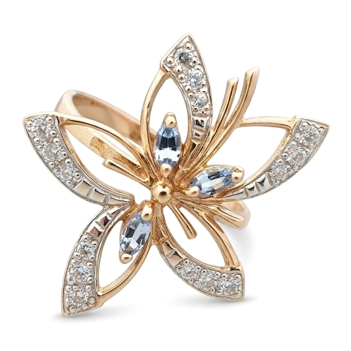 Zelta gredzens "Zieds" (117), Ar acīm, Zelta standarts: 585, Produkta foto svars: 3.08 g, Dārgakmeņi: Cirkons - Rotājumlietas internetā