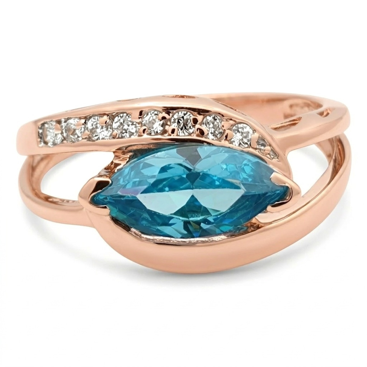 Auksinis žiedas su mėlyna akute (1454), Su akutėmis, Aukso praba: 585, Gaminio nuotraukoje svoris: 3.74 g, Brangakmenis: Cirkonis - Juvelyrika internetu