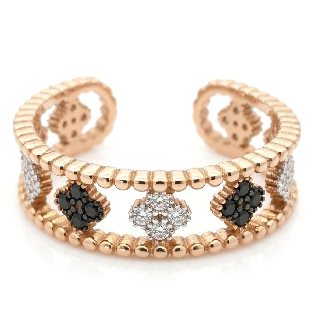 Zelta gredzens ar melnām kristāla acīm (3), Ar acīm, Zelta standarts: 585, Produkta foto svars: 2.66 g, Dārgakmeņi: Cirkons - Rotājumlietas internetā