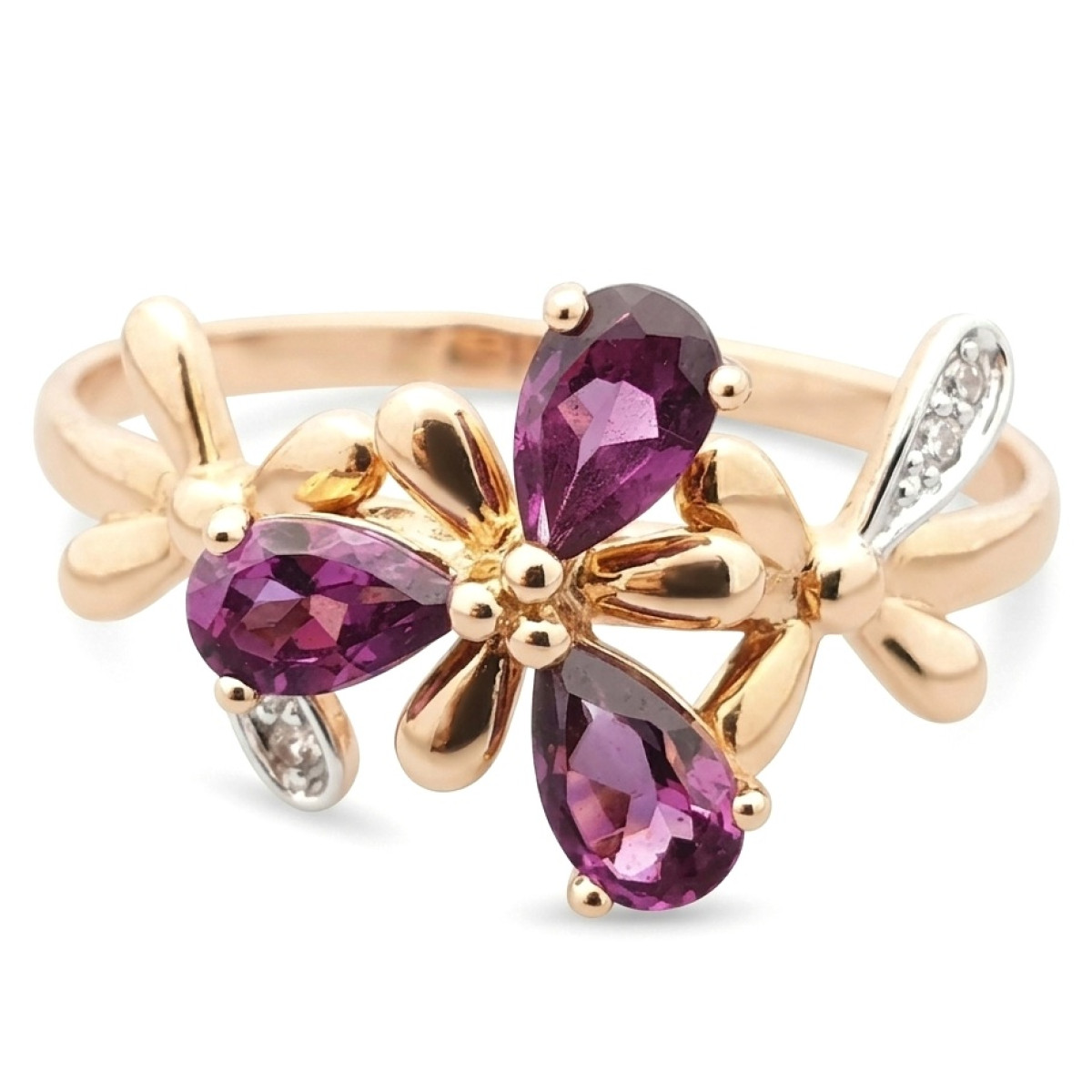 Zelta gredzens ar rozā kristāla actiņām "Pavasaris" (43), Ar acīm, Zelta standarts: 585, Produkta foto svars: 2.21 g, Dārgakmeņi: Cirkons - Rotājumlietas internetā