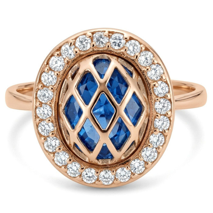  Luxurious gold ring "Lake" with a large blue zircon hole