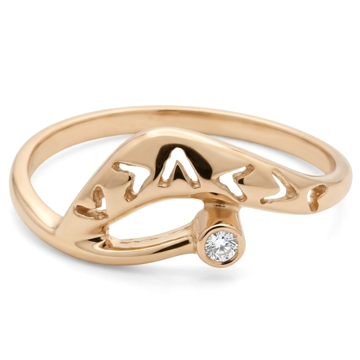 Zelta gredzens ar dekorētu trīsstūra detaļu un rhinestone aci, Ar acīm, Zelta standarts: 585, Produkta foto svars: 1.72 g, Dārgakmeņi: Cirkons - Rotājumlietas internetā