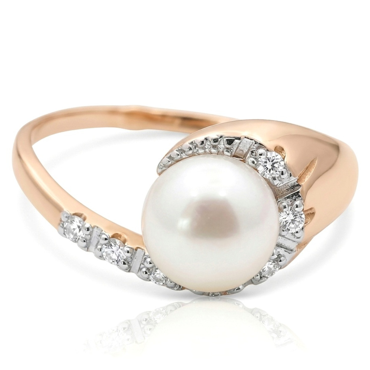 Smalks zelta gredzens ar pērlēm un kristāla acīm (580), Ar pērlēm, Zelta standarts: 585, Produkta foto svars: 3.42 g, Dārgakmeņi: Perlas - Rotājumlietas internetā