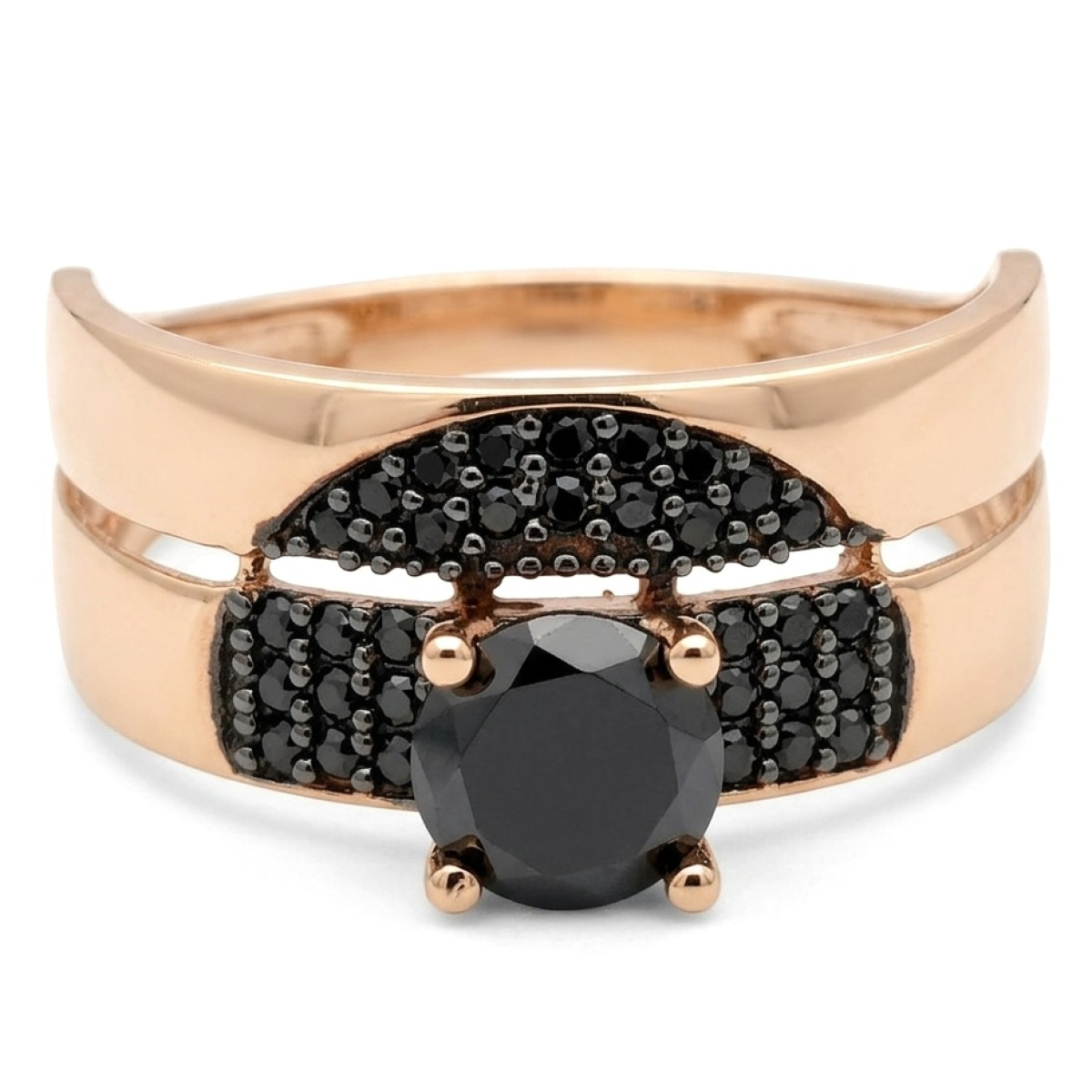 Auksinis žiedas dekoruotas juodomis cirkonio akutėmis (769), Auksiniai žiedai moterims, Aukso praba: 585, Gaminio nuotraukoje svoris: 3.12 g, Brangakmenis: Cirkonis - Juvelyrika internetu