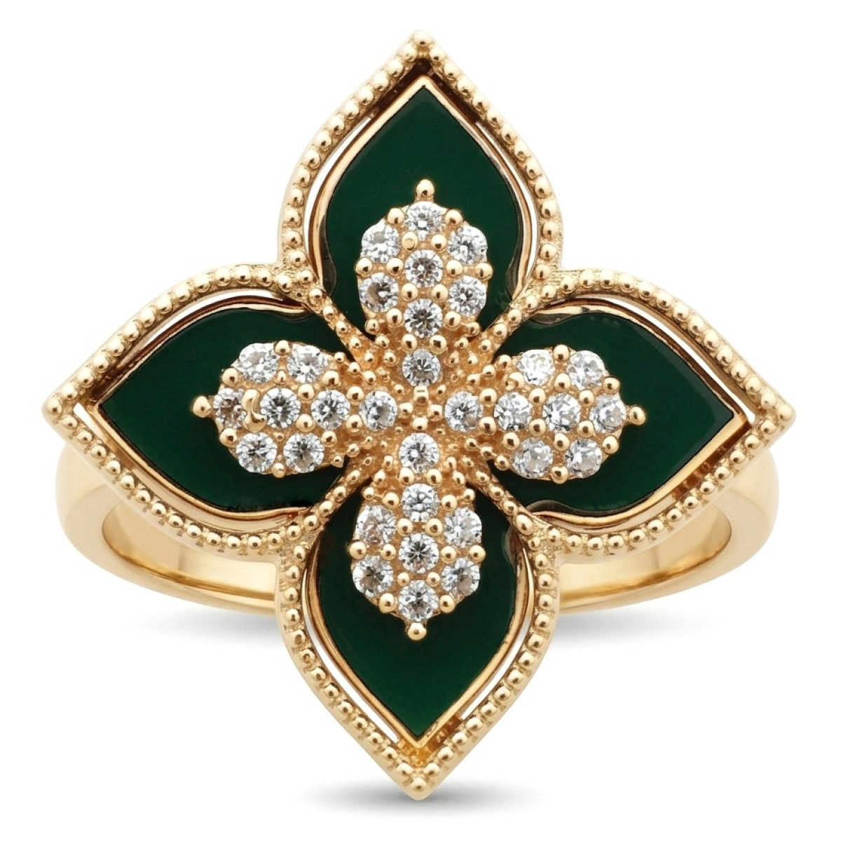 Zelta gredzens "Zaļš" (843), Ar acīm, Zelta standarts: 585, Produkta foto svars: 5.16 g, Dārgakmeņi: Cirkons - Rotājumlietas internetā