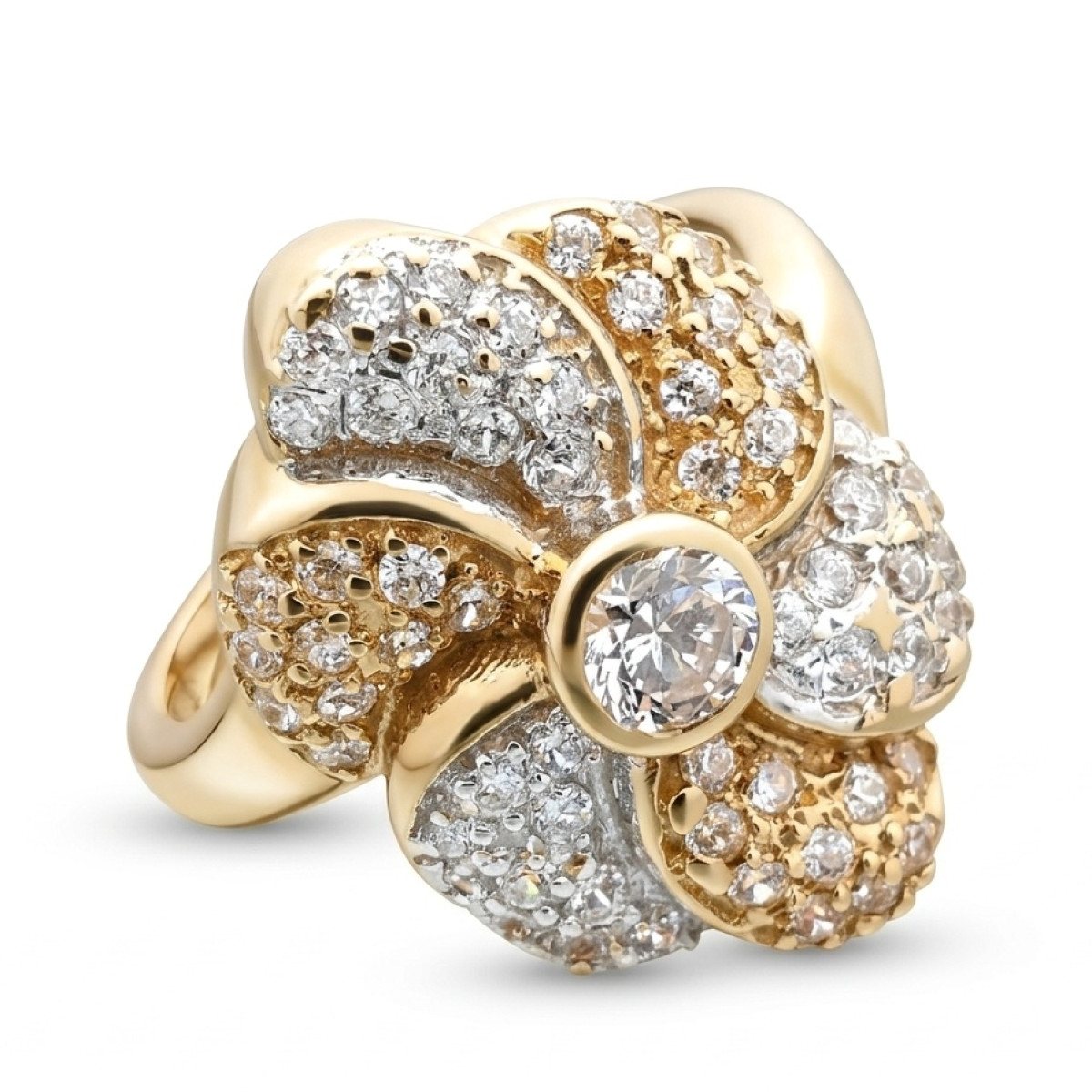 Zelta gredzens "Ziedu zieds" (94), Ar acīm, Zelta standarts: 585, Produkta foto svars: 5.55 g, Dārgakmeņi: Cirkons - Rotājumlietas internetā